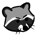 A logo of a cartoon stylised raccoon face on a blank background.